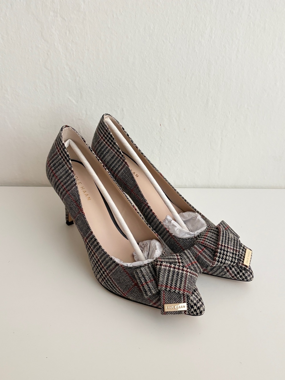 Cole Haan Plaid Pointed-Toe Pumps with Bow Accent - Picture 6 of 9